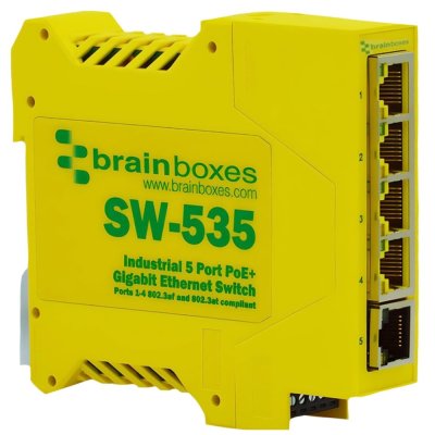 Brainboxes SW-535 Industrial 5 Port PoE+ Gigabit Ethernet Switch