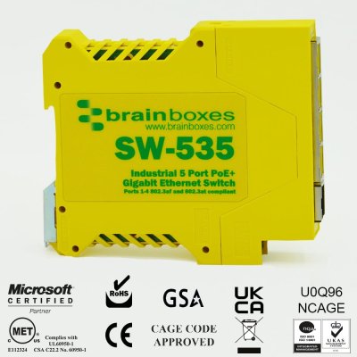 Brainboxes SW-535 Industrial 5 Port PoE+ Gigabit Ethernet Switch