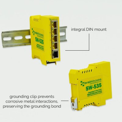 Brainboxes SW-535 Industrial 5 Port PoE+ Gigabit Ethernet Switch