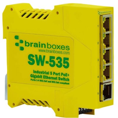 Brainboxes SW-535 Industrial 5 Port PoE+ Gigabit Ethernet Switch