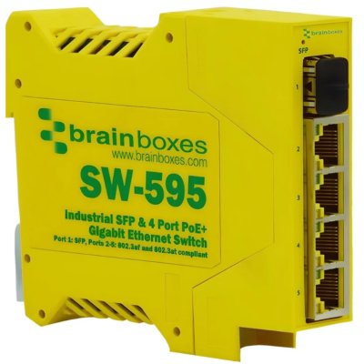 Brainboxes SW-595 Industrial 1 SFP & 4 Port PoE+ Gigabit Ethernet Switch