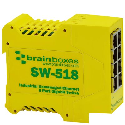 Brainboxes SW-518 Industrial 8 Port Gigabit Ethernet Switch DIN Rail Mountable