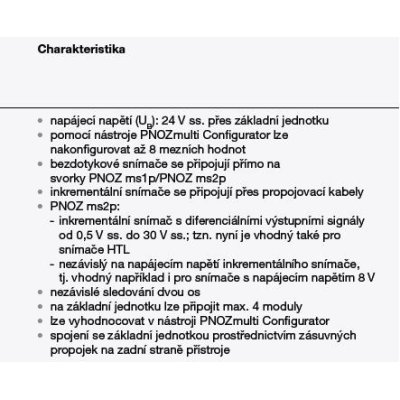 PILZ 773800 PNOZ ms1p standstill / speed monitor - Charakteristika