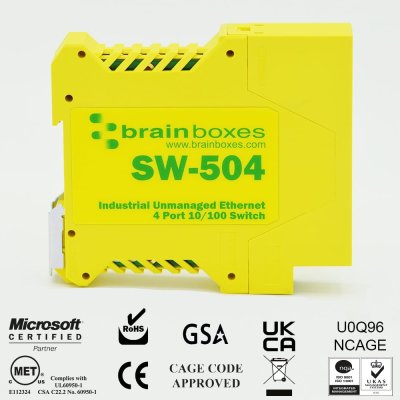 Brainboxes SW-504 Industrial 10/100MBps Ethernet 4 Port Switch