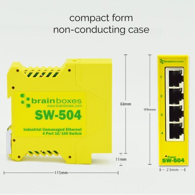 Brainboxes SW-504 Industrial 10/100MBps Ethernet 4 Port Switch