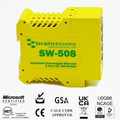 Brainboxes SW-508 Industrial Unmanaged Ethernet Switch 8 Ports