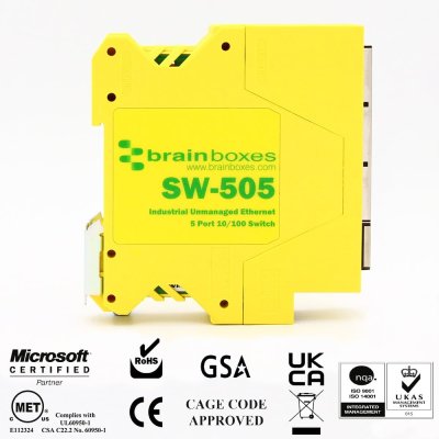 Brainboxes SW-505 Industrial 10/100MBps Ethernet 5 Port Switch