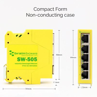Brainboxes SW-505 Industrial 10/100MBps Ethernet 5 Port Switch