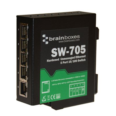 Brainboxes SW-705 Hardened 10/100MBps Ethernet 5 Port Switch