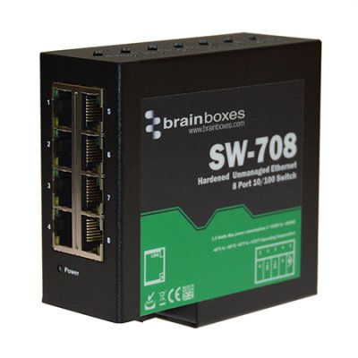 Brainboxes SW-708 Hardened 10/100MBps Ethernet 8 Port Switch